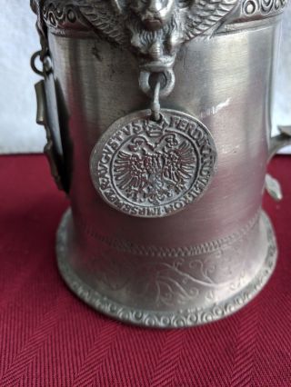 Large 95 Zinn Pewter Stein with loose Medallions Made in Germany 6