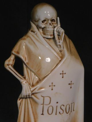 Antique Schaffer Vater German Porcelain Figural Poison Bottle Nip Flask Skeleton