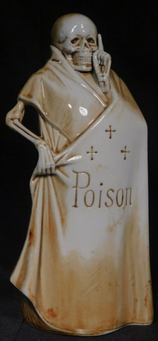 Antique Schaffer Vater German Porcelain Figural Poison Bottle Nip Flask Skeleton 2
