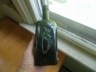 Rare Pint Size Dark Green J.  A.  Gilka Berlin Applied Lip 1880s Kummel Liquor Bottl