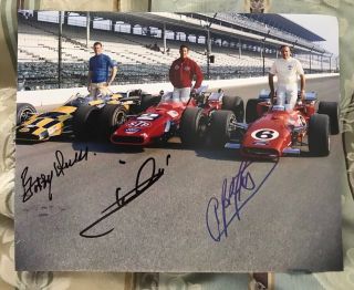 Mario Andretti Bobby Unser Aj Foyt Signed Indy 500 Front Row 8 X 10 Photo 1969