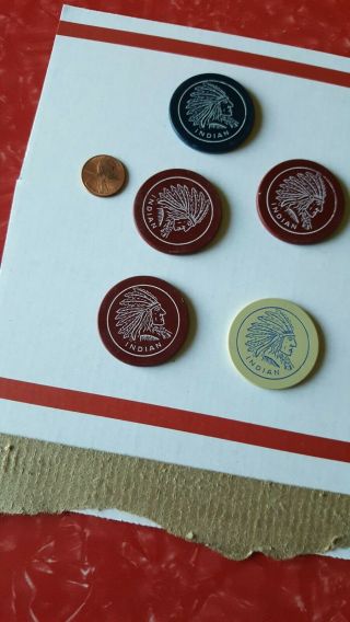 Antique Rare 5 American Indian Chief Double Sided Clay Poker Chips,  1920,  S