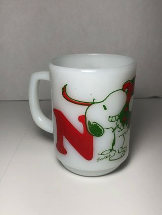Vintage Snoopy " Noel " Milk Glass Cup/mug.  Fire King.  Anchor Hocking