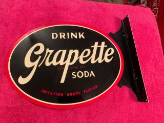 Vintage Grapette Soda Metal Advertising Flange Double Sided Sign Stout Sign Co.
