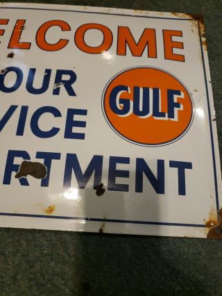 Welcome To Our Service Department Gulf Porcelain Sign