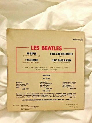 LES BEATLES 1965 EIGHT DAYS A WEEK EP 7 INCH VINYL FRANCE NM THE PAUL McCARTNEY 2