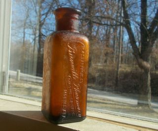 Mobile,  Al Bienville Pharmacy On The Square Rare Amber Druggist Bottle 4 3/4 " Tall