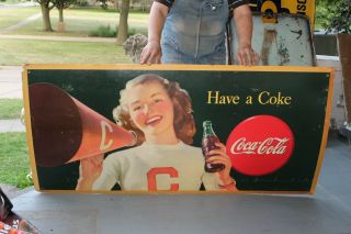 Large Vintage 1946 Coca Cola Soda Pop Gas Station 57 " Sign