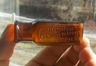 Mobile,  Al 2 1/2 " Tall Bienville Pharmacy On The Square Rare Amber Druggist Bottle