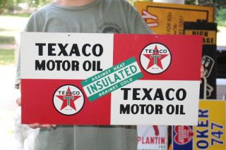 Vintage 1947 Texaco Motor Oil Gas Station 2 Sided 21 " Metal Sign