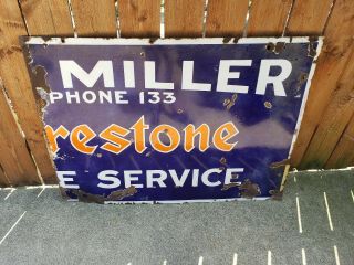 Rare Large Firestone Tires Gas Station Porcelain Metal Sign 1930’s