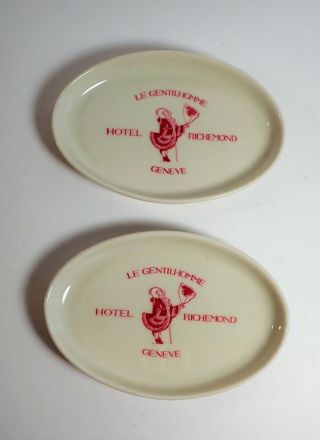 Le Gentilhomme Hotel Richemond Geneve Dish Porcelain Oval Soap Trinket Dish Pair