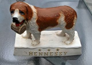 Vintage 1953 Hennessy Cognac Bar Sign Vintage Chalkware Statue St.  Bernard Dog