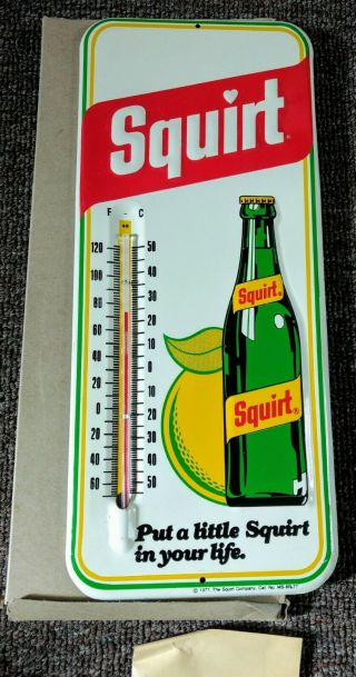 Vintage Squirt Soda Metal Wall Thermometer.