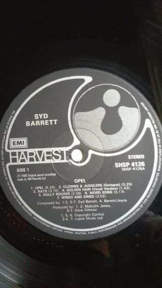 Syd Barrett Opel LP,  issue,  1988 Harvest SHSP 4126, 7