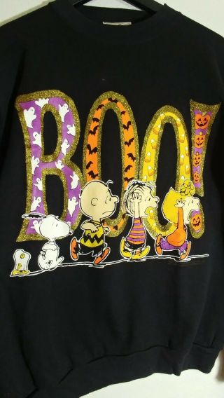 RARE Vintage Big Print The Peanuts Gang Snoopy Crewneck Sweatshirt Halloween. 2
