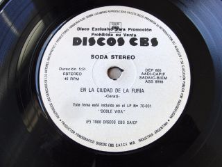 Soda Stereo 45 Promo En La Ciudad De La Furia Power Pop Wave Latin Rock 1988