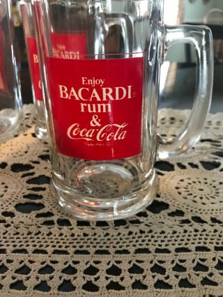 Bacardi Rum And Coca Cola Glass 1977 set of 4 Mugs with Pitcher vintage 3