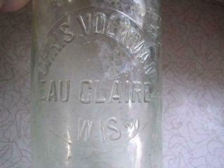 Chris Volkman Eau Claire Wis 1 Quart Hutchinson Soda Bottle Wi N B B G Co
