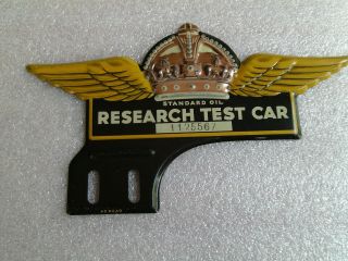 Standard Oil Petrolium License Plate Topper Gold Crown Research Test Car