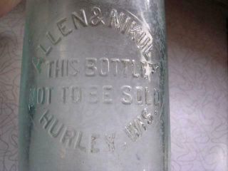 Allen & Nikula Hurley Wis 1 Quart Hutchinson Soda Bottle Wi Wisconsin I G Co 9