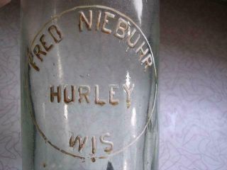 Fred Niebuhr Hurley Wis 1 Quart Hutchinson Soda Bottle Wi Wisconsin