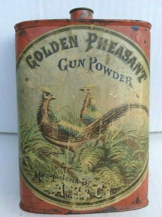 Golden Pheasant Gun Powder Can,  A&f Co.  Ca.  1900 Rare Tin,  Abercrombie & Fitch