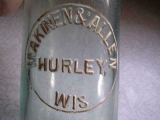Makinen & Allen Hurley Wis 1 Quart Hutchinson Soda Bottle Wi Wisconsin I G Co 9