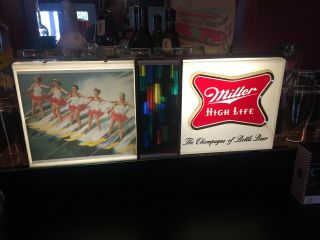 Ski Girls 1970s Miller High Life Champagne Of Bottle Beer Lighted Sign -