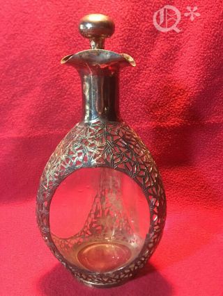Vintage Japanese Silver Overlay Decanter Bamboo Style