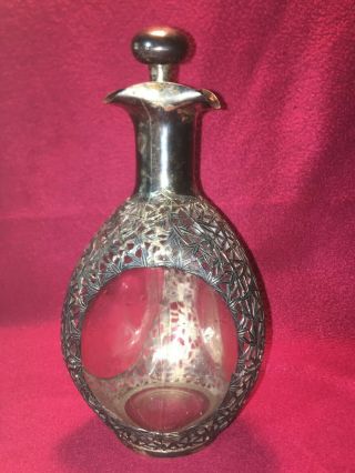 Vintage Japanese Silver overlay Decanter bamboo style 2
