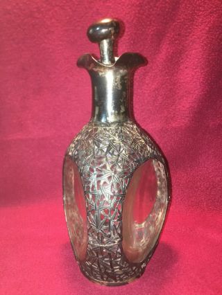 Vintage Japanese Silver overlay Decanter bamboo style 3