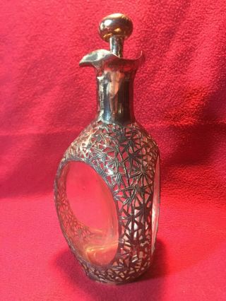Vintage Japanese Silver overlay Decanter bamboo style 4