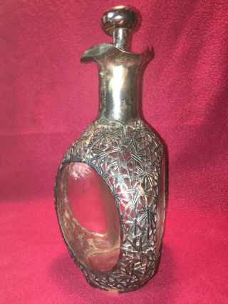 Vintage Japanese Silver overlay Decanter bamboo style 5