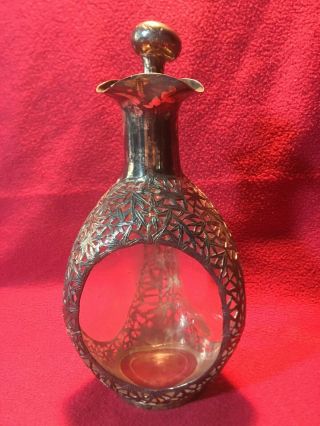 Vintage Japanese Silver overlay Decanter bamboo style 7