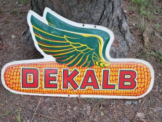 Dekalb Seed Sign Antique/vintage Embossed Tin Metal Flying Corn Farm Country 28 "