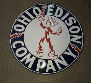 Porcelain Ohio Edison Company Enamel Sign Size 30 " Round Double Sided