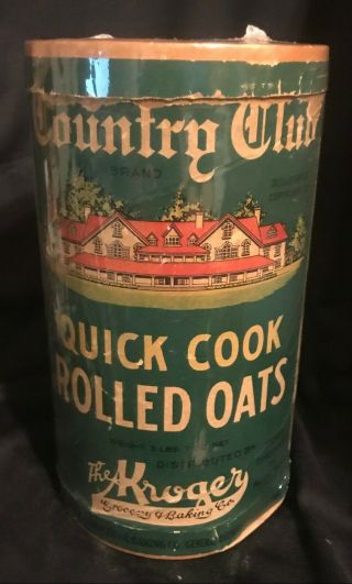Vintage 1940s Country Club Brand Rolled Oats Container 3lb Box