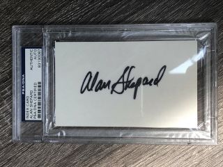 Alan Shepard Signed Index Card Apollo 14 Moonwalker,  Mercury 7 Psa Slabbed