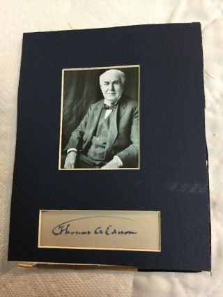 Thomas Edison Photo Portrait With Hand Signed Autograph Signature In Blue Ink 2