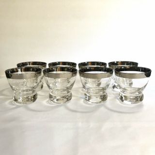 Mid Century Modern Silver Rim Band Lowball Rocks Martini Glasses Set Of 8 Mcm