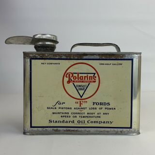 Vtg Polarine Standard Motor Oil Can 1/2 Gallon Metal Tin F Is For Ford