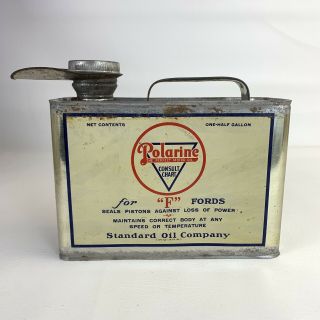 Vtg Polarine Standard Motor Oil Can 1/2 Gallon Metal Tin F Is For Ford 2