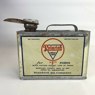 Vtg Polarine Standard Motor Oil Can 1/2 Gallon Metal Tin F Is For Ford 3