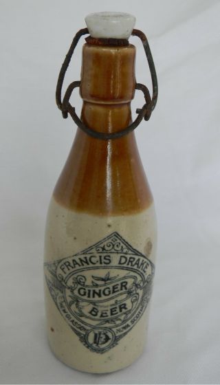 Antique Ginger Beer Bottle Jug Stoneware Francis Drake Glasgow,  Ns With Cap
