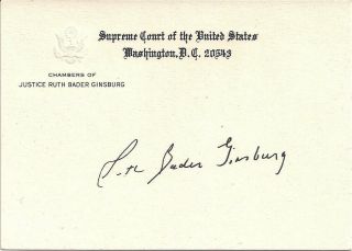 RUTH BADER GINSBURG Authentic AUTOGRAPHED Supreme Court Justice Chambers Card 2
