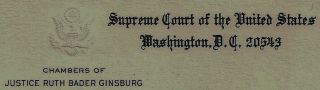 RUTH BADER GINSBURG Authentic AUTOGRAPHED Supreme Court Justice Chambers Card 3