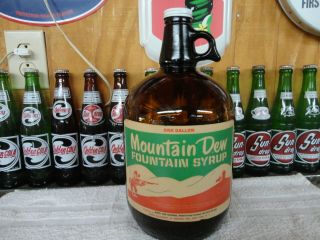 Mountain Dew Soda Fountain Syrup Paper Label 1 Gallon Jug Amber Glass Hillbilly