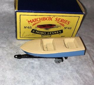 Matchbox Moko Lesney 48 Meteor Sports Boat W Trailer & Box