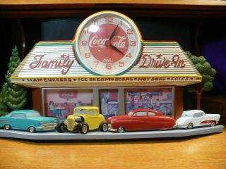Vintage Coca Cola Wall Clock / Family Drive In Diner Cars Battery Operated